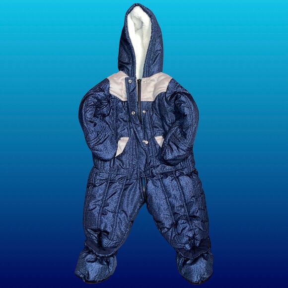 First impressions Blue Baby Sherpa Lined Hooded Snowsuit 12 Months - Picture 5 of 5